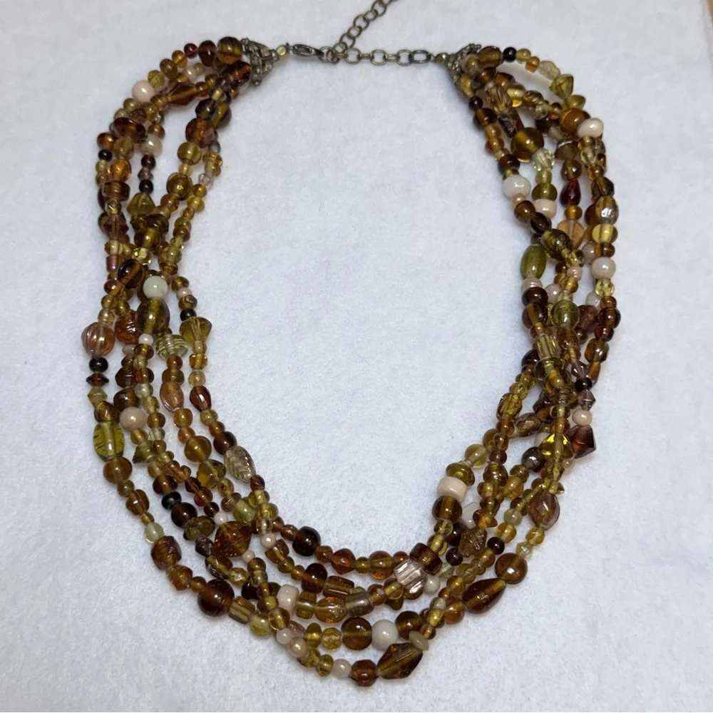 Multi-Strand Earth Tone Glass Beaded Necklace